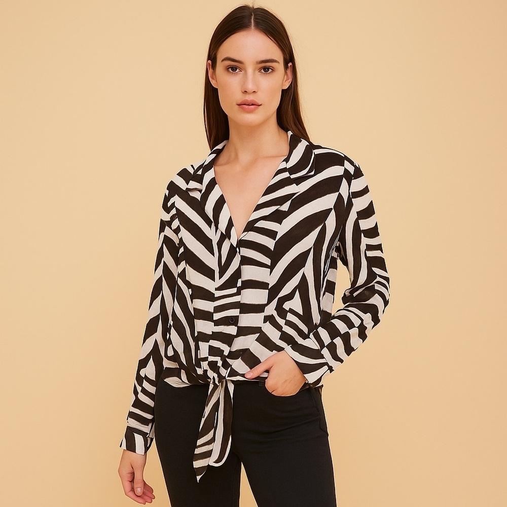 Michael Kors Zebra Stripe Blouse in Black and White